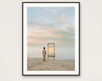 Surreal Beach Window Art | Lone Figure Ocean Poster (Digital Download)