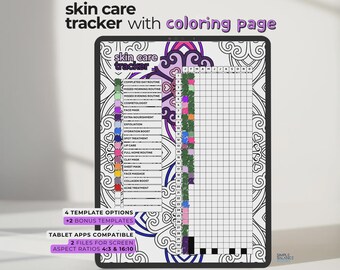 App digitale per il monitoraggio della cura della pelle, registro della routine di bellezza, diario giornaliero per la cura della pelle, agenda per iPad e tablet Android.