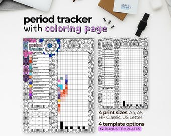 Printable Period Tracker | 4 Templates with Coloring Pages and Blank Versions, Pre-Filled & Blank Index