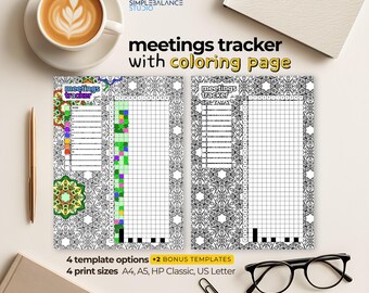 Meetings Tracker | Printable Journal Log | Yearly Work Tracker | Planner Page | Year In Review | A4, A5, US Letter, HP Classic