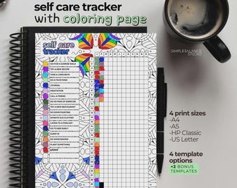 Self Care Tracker Printable, Daily Wellness Journal, Mental Health Planner Insert, 4 Sizes
