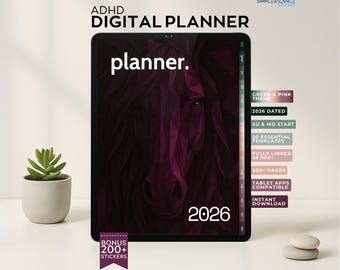 ADHD Digital Planner 2026 | Dated Notebook for iPad, Android and Windows tablets | FREE Sticker Kit