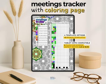 Digital Meetings Tracker for iPad and Tablets | Bullet Journal Log | Yearly Work Tracker | Planner Page | Year In Review