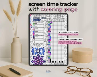 Digital Screen Time Tracker for iPad and Tablets, Bullet Journal, Planner Page, Yearly Tracker