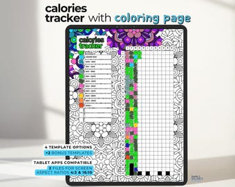 Digital Calories Tracker for iPad and Tablets | Bullet Journal Weight Loss | Health Log | Yearly Fitness Planner Page | Year In Review