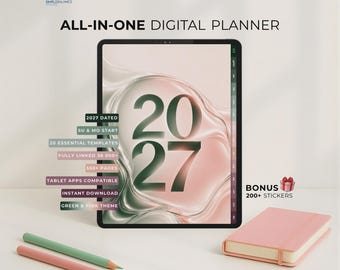 Agenda digital 2027 / Cuaderno todo en uno para iPad y Android / Diario de más de 550 páginas / Kit de pegatinas GRATIS