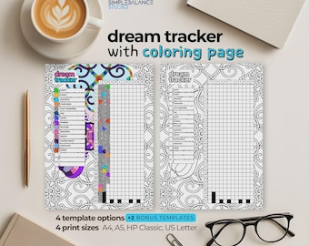 Dream Tracker Printable, Sleep Patterns, Mental Health Journal, Planner Insert, 4 Sizes