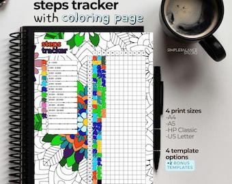 Printable Steps Tracker | 4 Templates with Coloring Pages and Blank Versions, Pre-Filled & Blank Index