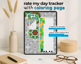 Digital Rate My Day Tracker | Bullet Journal with Coloring Pages and Blank Versions, Pre-Filled & Blank Index for iPad, Android Tablet PDF
