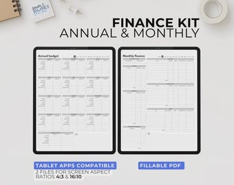 Digital Annual & Monthly Budget Tracker Bundle, Yearly Expense Summary, Planner for iPad and Android Tablets