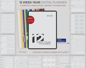 12 Week Year Digital Planner, Project Management Tracker, Work Planner, iPad Digital Planner