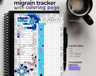 Migraine Tracker | Printable Bullet Journal | Headache Tracker | Symptom Log | Yearly Health Planner Page | A4, A5, US Letter, HP Classic
