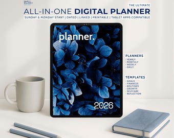 2026 Flower Digital Planner, iPad, Android, Windows (Hyperlinked)