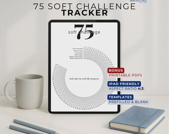 75 Soft Challenge | Digital Tracker for iPad Tablet | Compatible with Goodnotes, Notability (PDF)