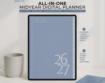 Planificador digital de mitad de año 2026-2027, organizador integral para la productividad y la vida diaria (descarga digital)