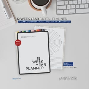 12 Week Year Digital Planner, ADHD Digital Notebook, Goal Tracker Journal, Goodnotes Habit Tracker
