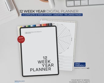 12 Week Year Digital Planner, ADHD Digital Notebook, Goal Tracker Journal, Goodnotes Habit Tracker