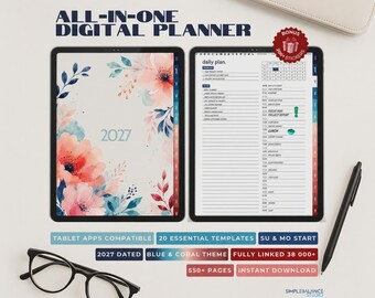 Agenda digital 2027 / Cuaderno digital para iPad y Android / Diario de más de 550 páginas / Kit de pegatinas GRATIS