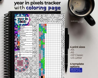 Printable Year in Pixels Tracker | Templates with Coloring Pages and Blank Versions, Pre-Filled & Blank Index
