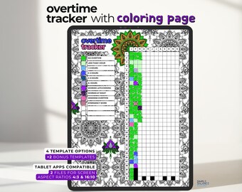 Digital Overtime Tracker | Bullet Journal with Coloring Pages and Blank Versions, Pre-Filled & Blank Index for iPad, Android Tablet PDF