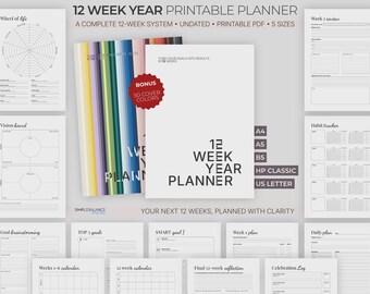 12 Week Year Printable, ADHD Planner PDF, Productivity Journal, Goal Tracker, Daily Focus Page