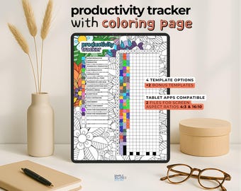 Digital Productivity Tracker | Templates with Coloring Pages and Blank Versions, Pre-Filled & Blank Index for iPad, Android Tablet PDF
