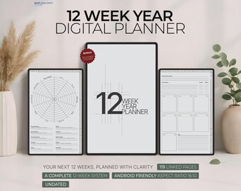 12 Week Year Digital Planner for Android, Hyperlinked GoodNotes 90 Day Goal Setting Journal with Wheel of Life