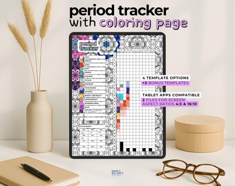 Digital Period Tracker | Templates with Coloring Pages and Blank Versions, Pre-Filled & Blank Index for iPad, Android Tablet PDF