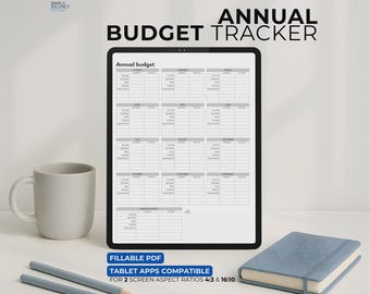 Annual Budget Tracker Digital, Yearly Expense Summary, Planner for iPad and Android Tablets