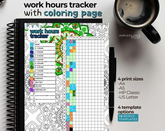 Printable Work Hours Tracker | Templates with Coloring Pages and Blank Versions, Pre-Filled & Blank Index