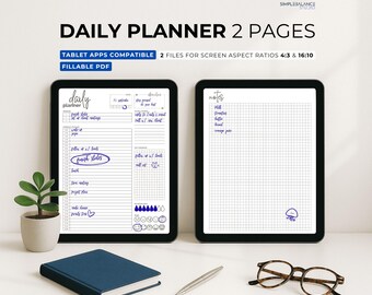 Digital Daily Planner | Minimalist 2 Page with Hourly Schedule, Habit and Mood Tracker (PDF)