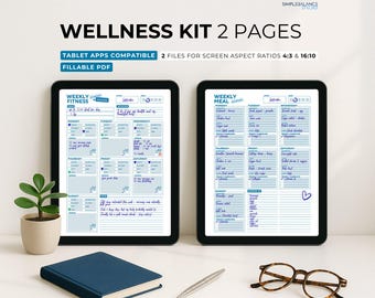 Digital Weekly Fitness and Meal Planner | 2 Pages Blue Workout Tracker and Meal Log for Health Goals for iPad & Android Tablets