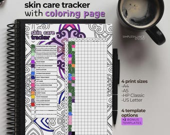 Scheda di monitoraggio della cura della pelle stampabile, registro della routine di bellezza, diario giornaliero per la cura della pelle, inserto per agenda, 4 formati