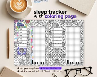 Printable Sleep Tracker | 4 Templates with Coloring Pages and Blank Versions, Pre-Filled and Blank Index