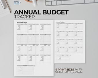 Annual Budget Tracker Printable, Yearly Expense Summary, Planner Insert for Financial Goals, 4 Sizes
