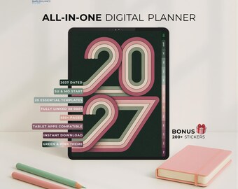 Agenda digital 2027 para iPad y Android / Agenda todo en uno con hipervínculos y 38.000 enlaces / Organizador de vida, PDF de GoodNotes