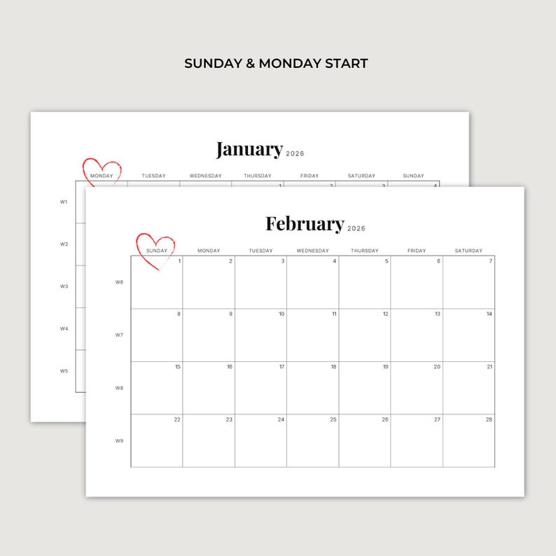 Printable Calendar 2026 | Monthly Landscape Wall Calendar PDF | 2026 ...