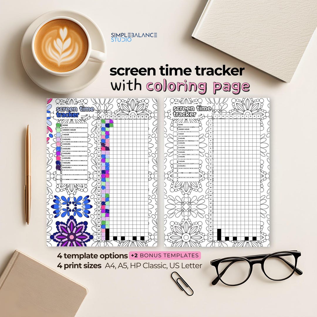 Screen Time Tracker | Printable Journal Log | Planner Page | Yearly ...