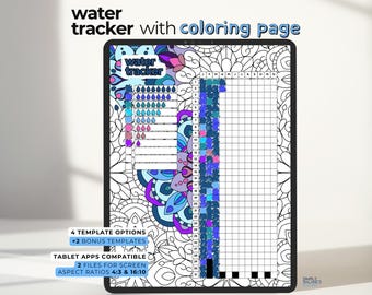 Digital Water Tracker | Bullet Journal with Coloring Pages and Blank Versions, Pre-Filled & Blank Index for iPad, Android Tablet PDF