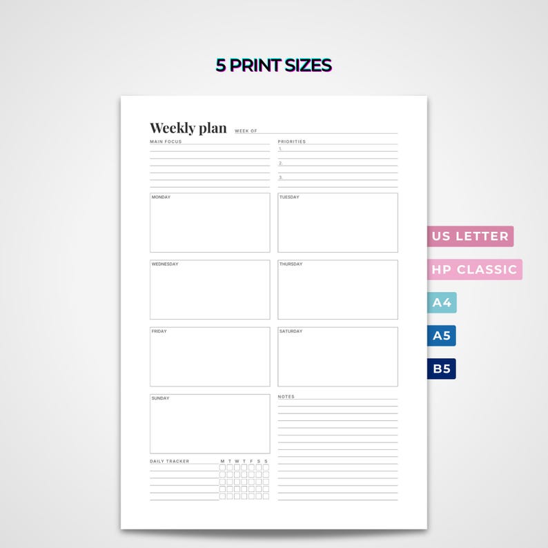 Printable Weekly Planner | Undated Schedule With Habit Tracker (A4, A5 ...