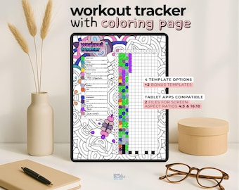 Digital Workout Tracker | Fitness Templates with Coloring Pages, Pre-Filled & Blank Index for iPad and Android PDF