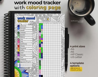 Tracker di come è andato il lavoro (stampabile), diario dell'equilibrio tra lavoro e vita privata, registro giornaliero dell'umore, 4 formati