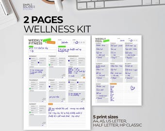 Weekly Fitness & Meal Planner Printable | Gray Workout Tracker (A4 A5 Letter)