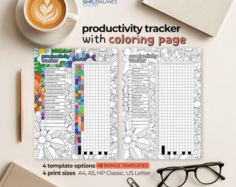 Printable Productivity Tracker | Templates with Coloring Pages and Blank Versions, Pre-Filled & Blank Index