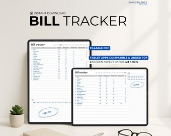 Seguimiento digital de facturas / Página para pagos mensuales, presupuesto y fechas de vencimiento en PDF para iPad y tabletas Android