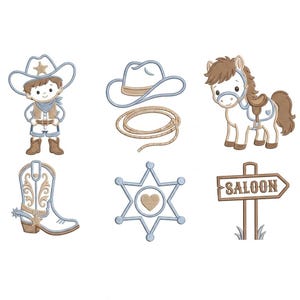 Broderimönster för westerncowboys, mini-rodeoikoner, konturstil (DST, PES)