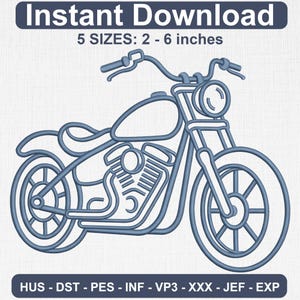 Refined Motorcycle Embroidery Design, Vintage Cruiser Machine Pattern (Digital Download)
