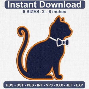 Papá gato amante de los gatos divertido gato minimalista sutil diseño de bordado de gato, patrón de bordado a máquina de pajarita de papá gato, descarga instantánea PES DST