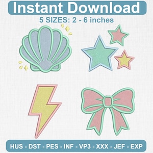 Coastal Seashell Embroidery Bundle, Bold Motifs (Digital Download)