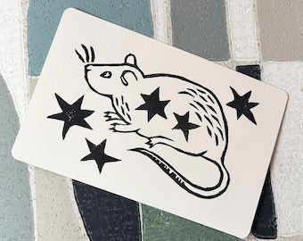Star Rat Linocut Print